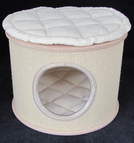 Sisal - Kratzbaumhöhle 47 cm ø ( mit Holzplatten 50 cm ø) mit Klettkissen